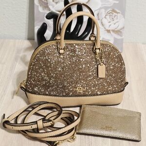 Coach MICRO MINI Bag Sierra Glitter Stars Crossbody + Mini Wallet Gold Metallic